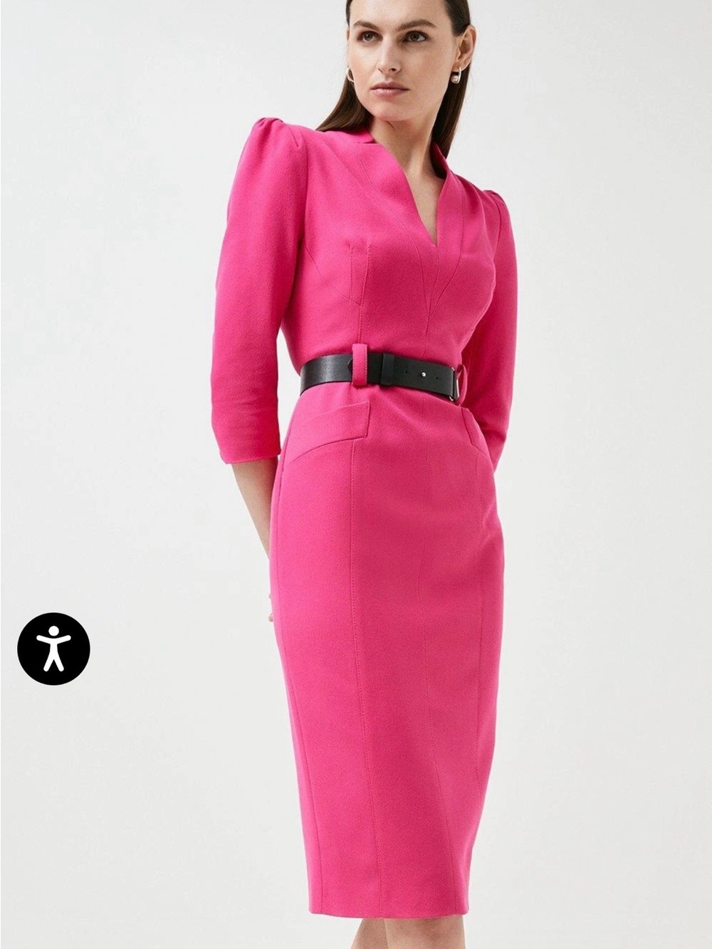 Karen Millen Forever Belted Midi Pencil Dress Magenta Pink NWT US 8 UK 12 - Picture 9 of 9